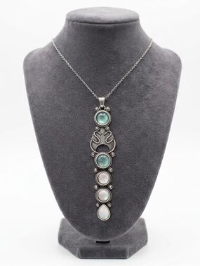 Vintage Women’s Tibetan Sterling Silver Handmade Moonstone 6 Tier Necklace